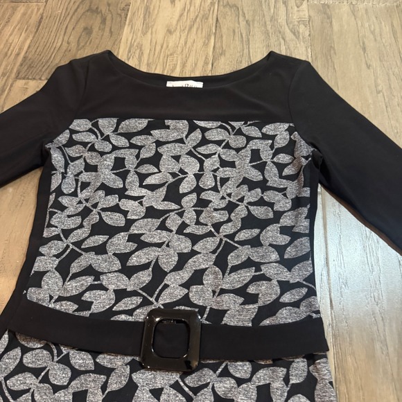 Joseph Ribkoff Black Gray Leaf Print Belted Sheath Dress Women Size 6 - Picture 3 of 14